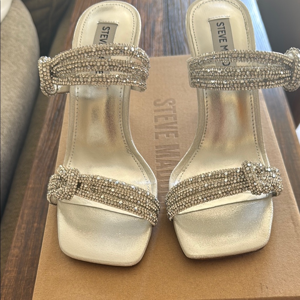 Steve Madden Silver Heels with Crystal Embellishments